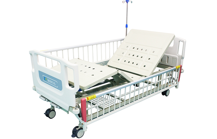 ABS掛式床頭沖孔雙搖護(hù)理床(四角剎車全覆式護(hù)欄)